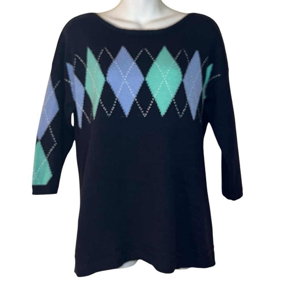 New York & Company navy blue argyle sweater size S